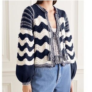 Ulla Johnson Navy and White Chevron Knit Sweater